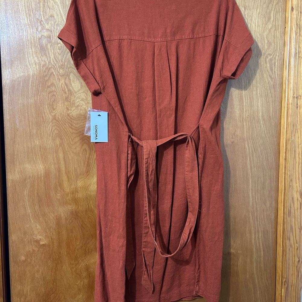 Sonoma Rust Button-Front Midi Shirt Dress - Picture 5 of 5